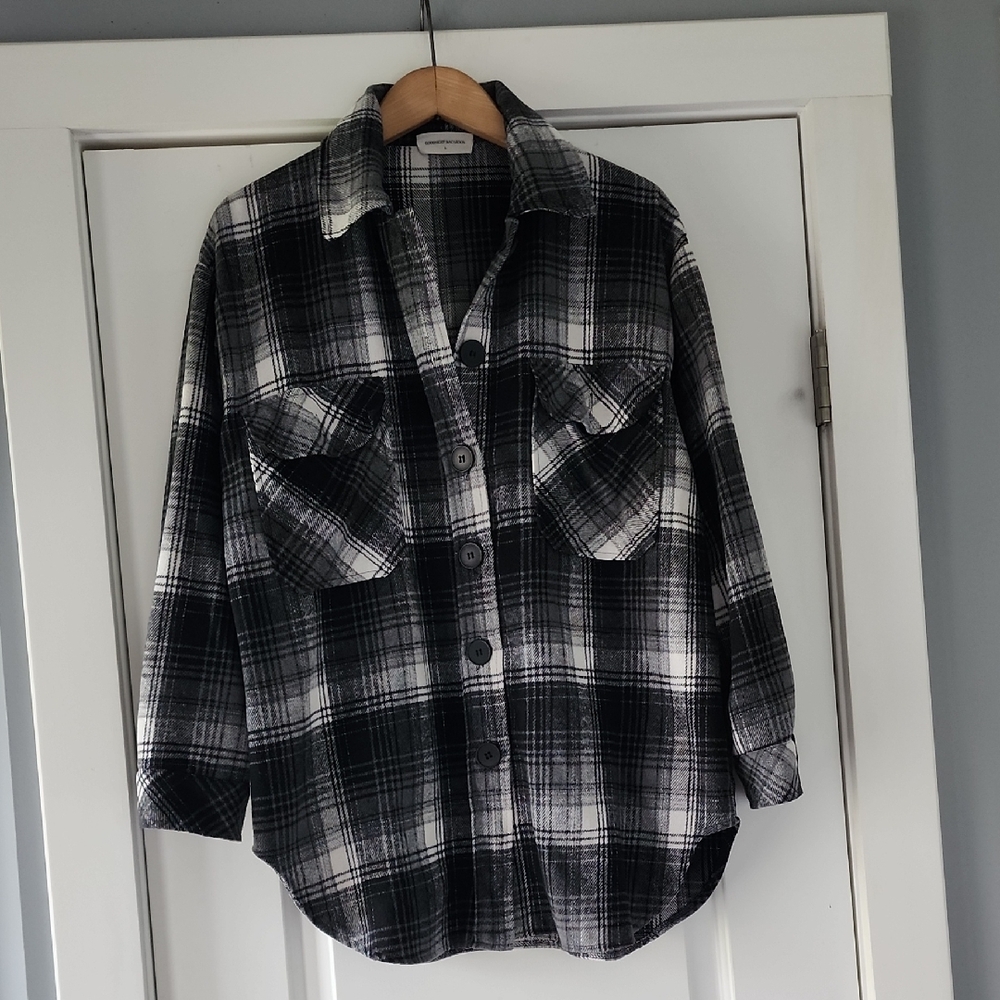 Goodnight Macaroon Plaid Black and White Women's Shacket Jacket!